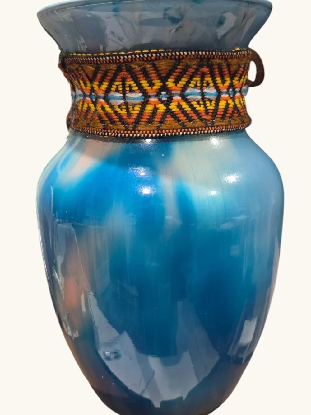 Acrylic Pour Glass Necklace Vase, Southwest Decor, Fluid Handmade Art, 8 Inches